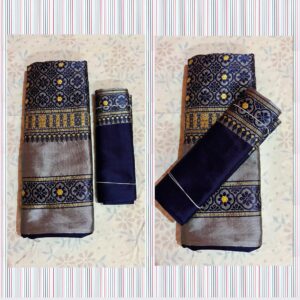 Dhara Pure Silk in Contrast Navy Blue & Grey combination